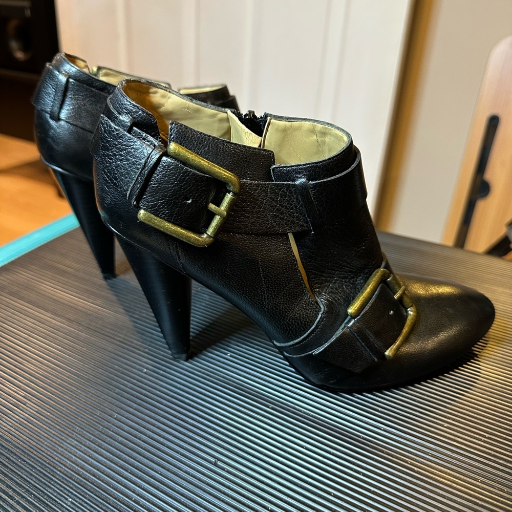 Nine West Black Heeled Boots with Gold Buckles